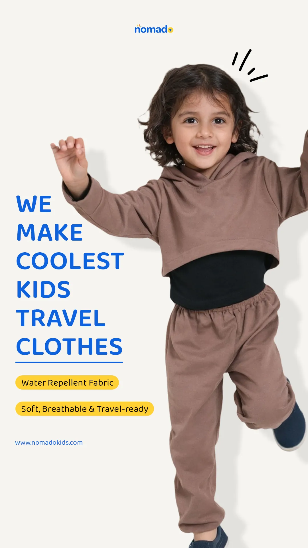 Kidswear static ad: "Make coolest kids travel clothes"